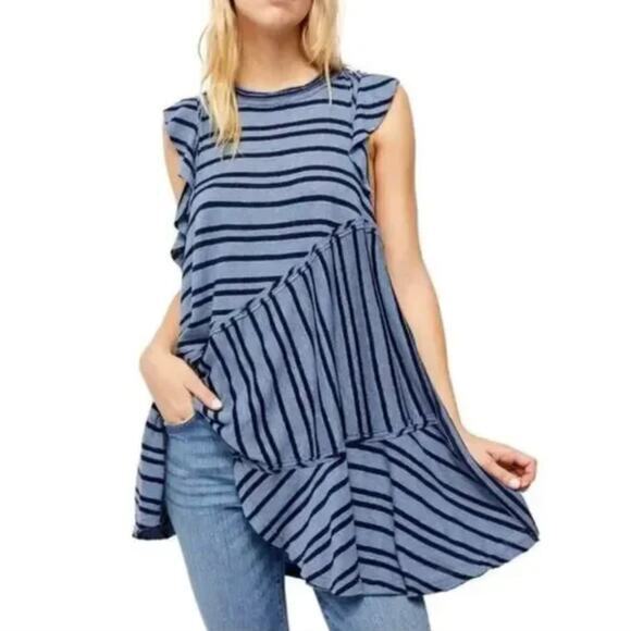 New!‎ Free People Between The Lines Tunic Top dress in blue , size XS - Picture 1 of 12
